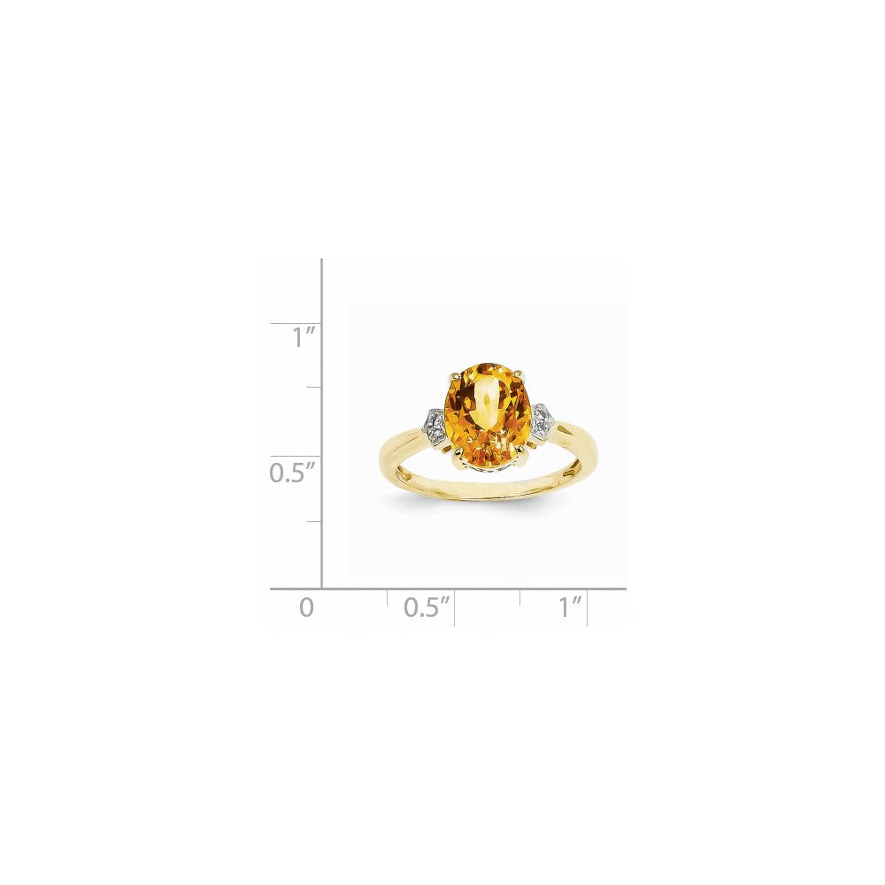 14K Gelbgold Ring mit echtem Diamant und Citrin, oval