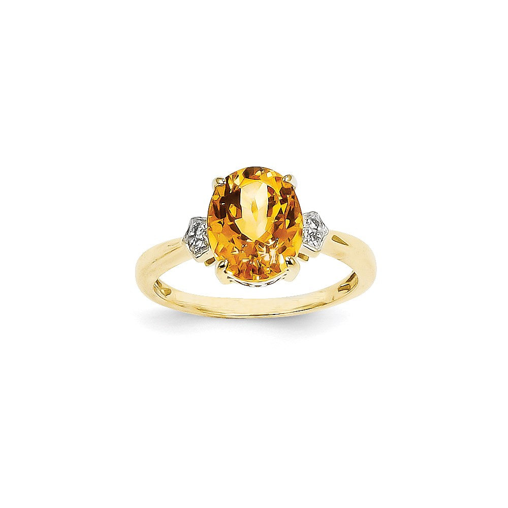 14K Gelbgold Ring mit echtem Diamant und Citrin, oval