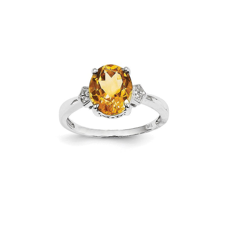 14K Weißgold Ring mit Diamant und Citrin, oval