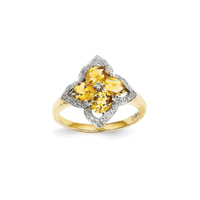 14K Gelbgold Ring mit Citrin und Diamant