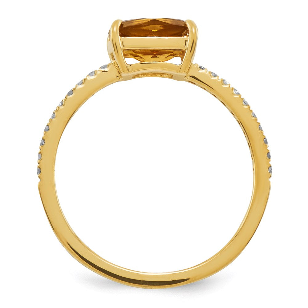 14K Gelbgold Echt Diamant und Citrin Quadratisch Ring