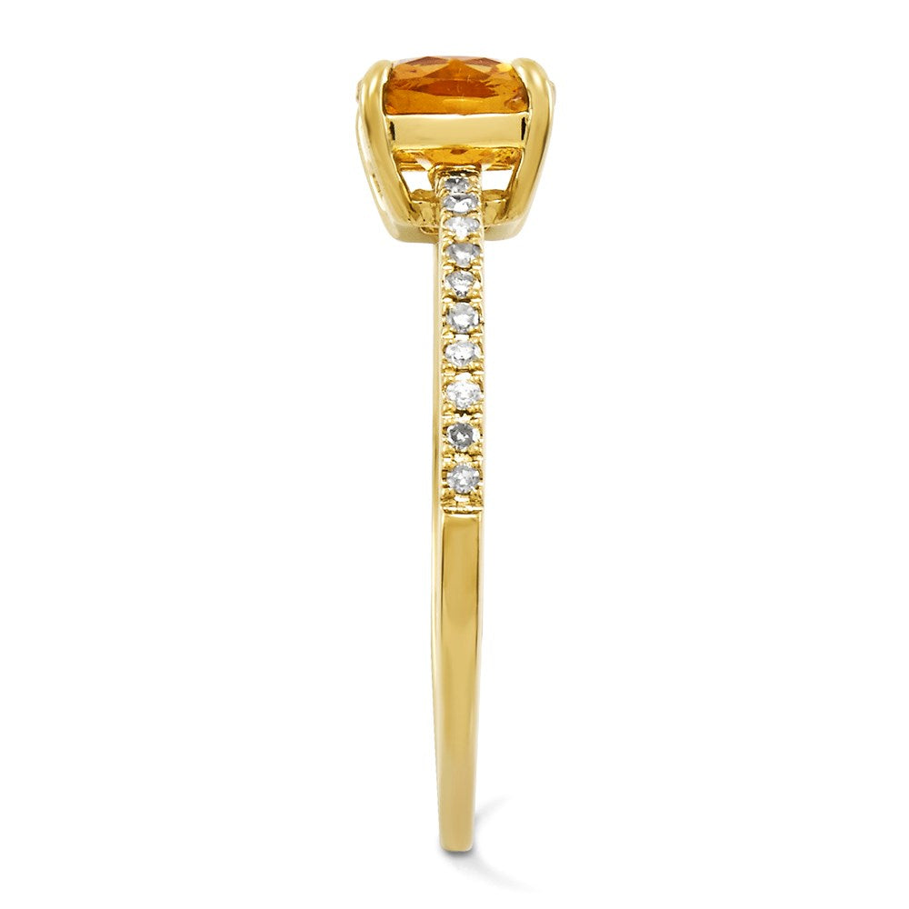 14K Gelbgold Echt Diamant und Citrin Quadratisch Ring