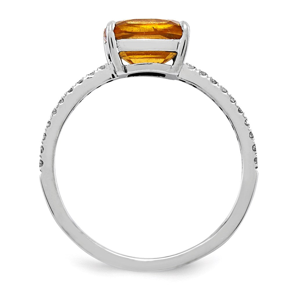 14K Weißgold Echt Diamant und Citrin Quadratisch Ring