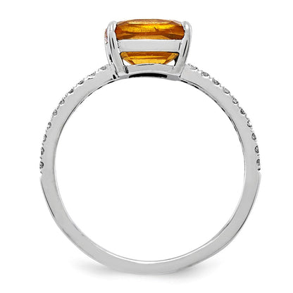 14K Weißgold Echt Diamant und Citrin Quadratisch Ring