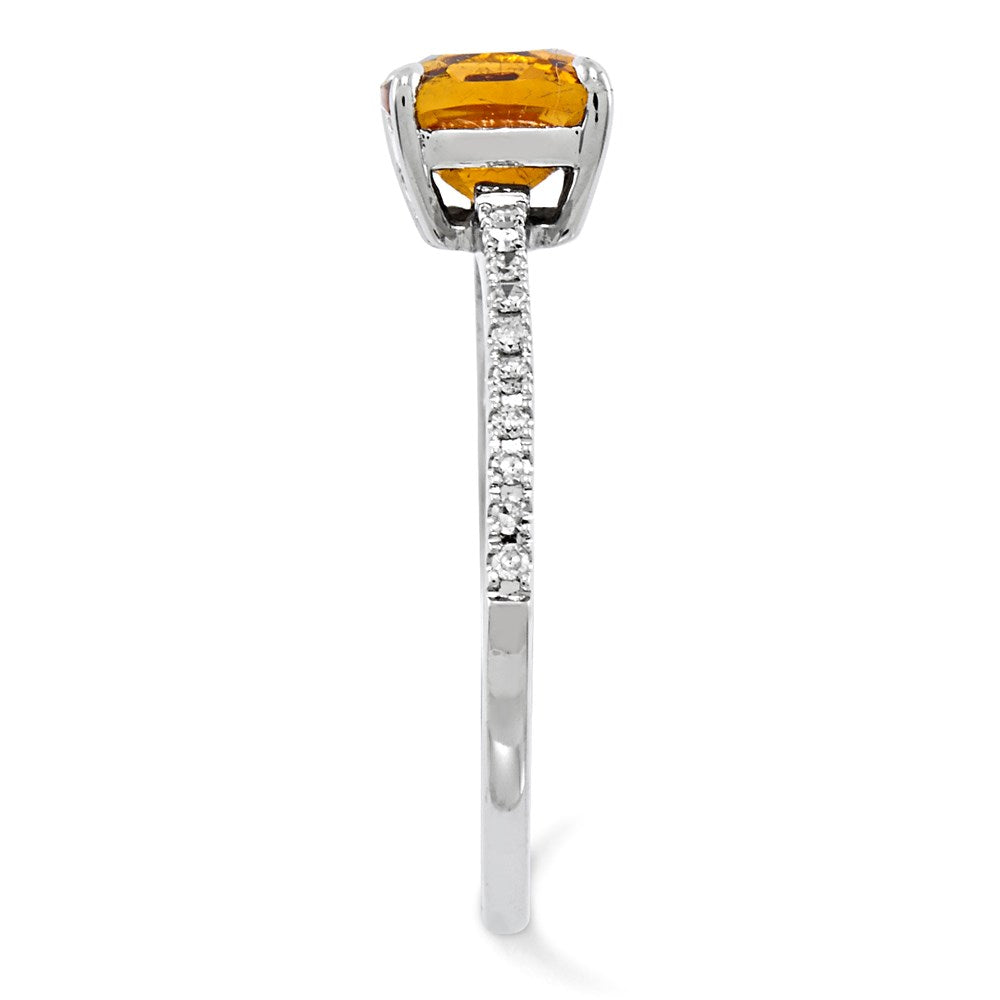 14K Weißgold Echt Diamant und Citrin Quadratisch Ring