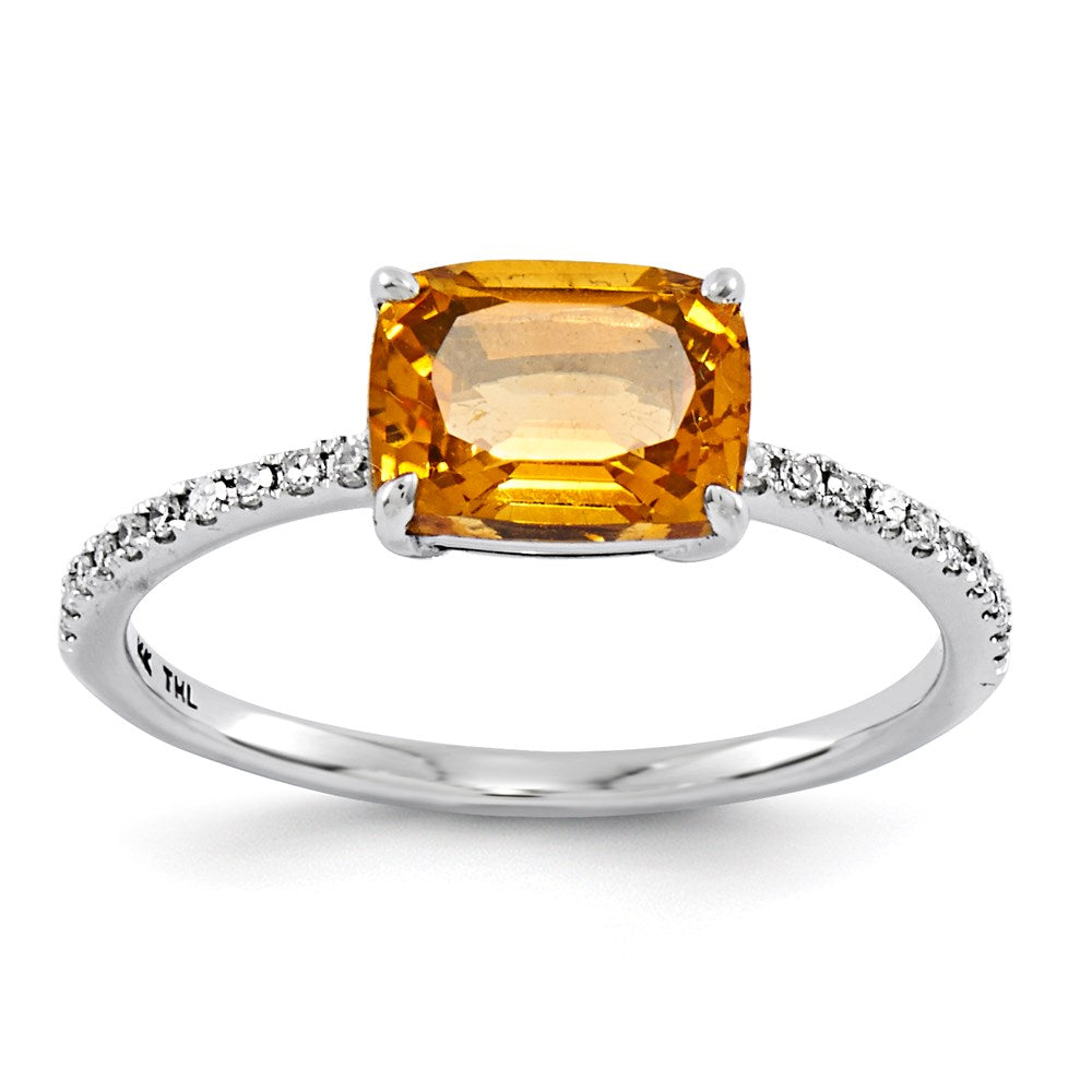 14K Weißgold Echt Diamant und Citrin Quadratisch Ring