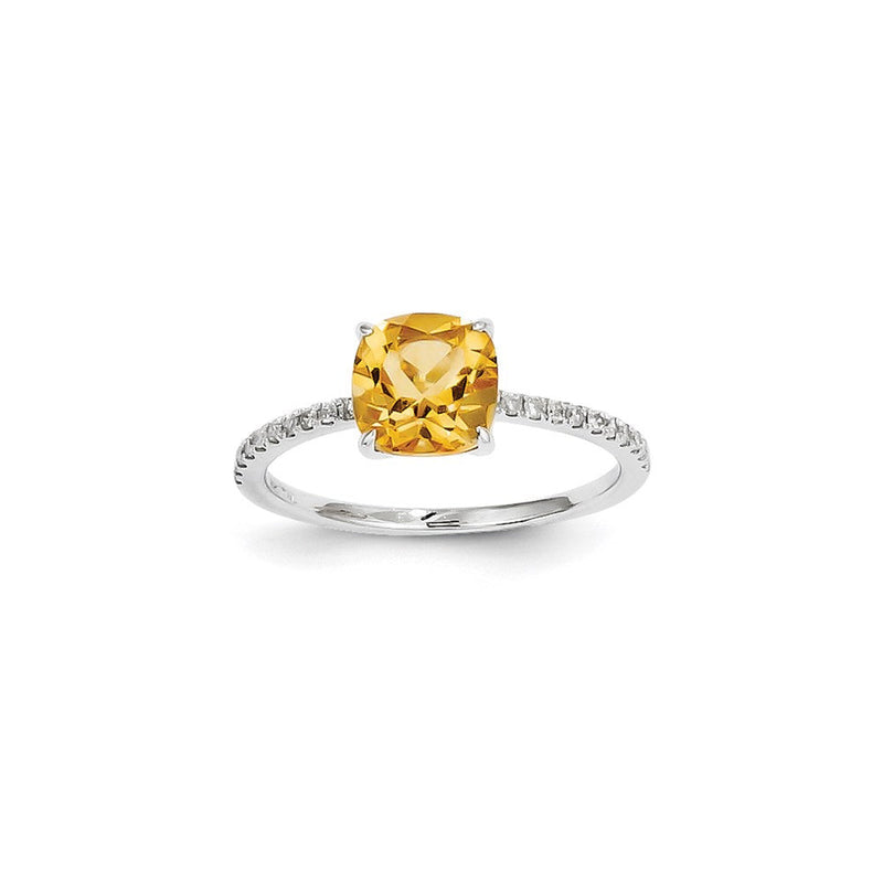 14K Weißgold Ring mit natürlichen Diamanten und Citrin, quadratisch