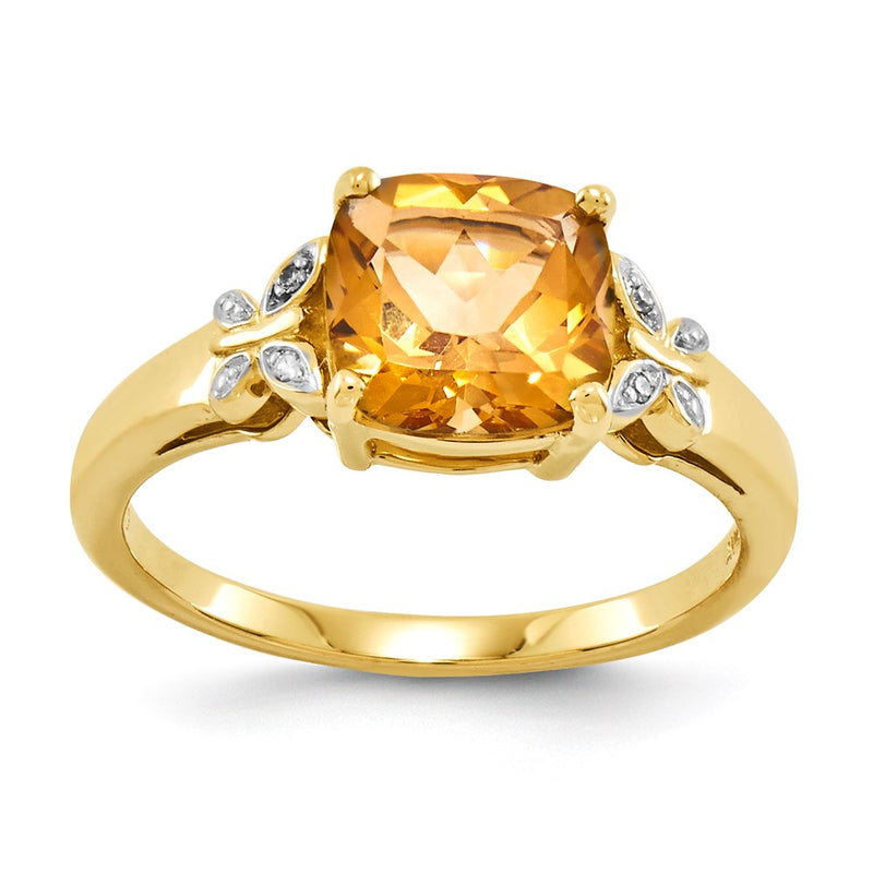 14K Gelbgold Ring mit natürlichem Diamant und Citrin, quadratisch