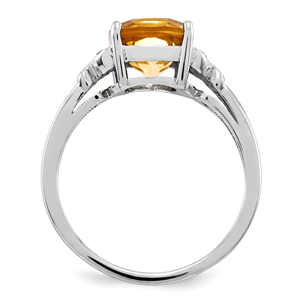 14K Weißgold Echt Diamant und Citrin Quadratisch Ring