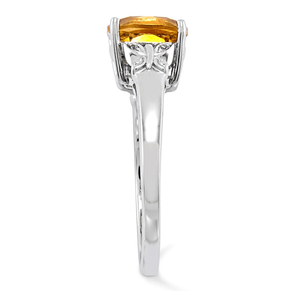 14K Weißgold Echt Diamant und Citrin Quadratisch Ring