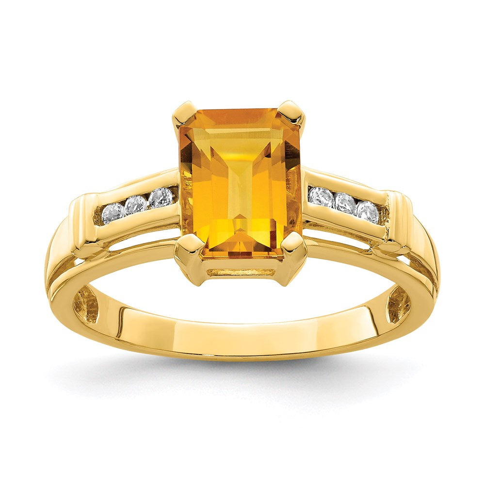 14K Gelbgold Ring mit Citrin und weißem Topas, quadratisch