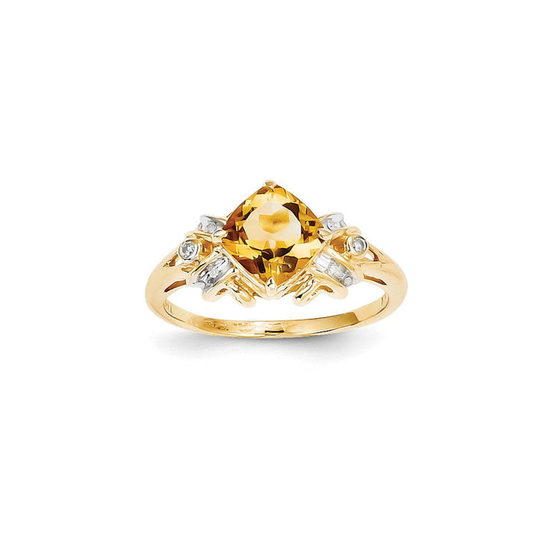 14K Gelbgold Ring mit natürlichem Diamant und Citrin, quadratisch
