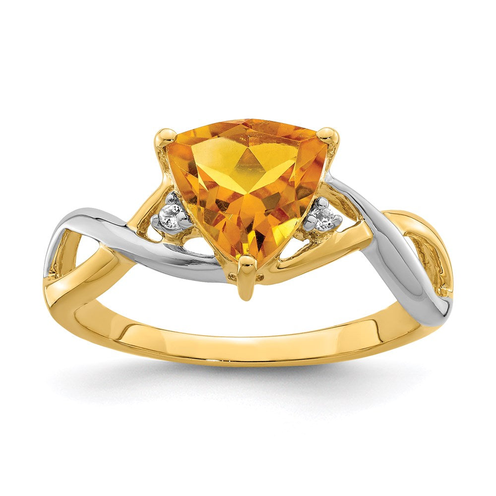 14K Gelbgold Ring mit Citrin und weißem Topas im Trillion-Schliff