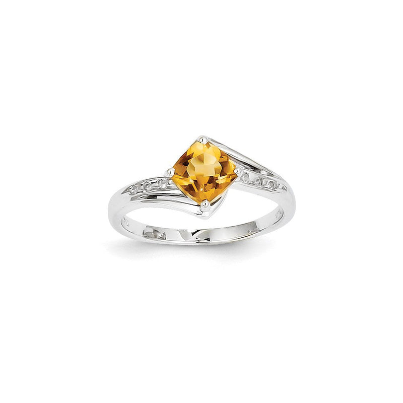 14K Weißgold Ring mit Diamanten und Citrin, quadratisch