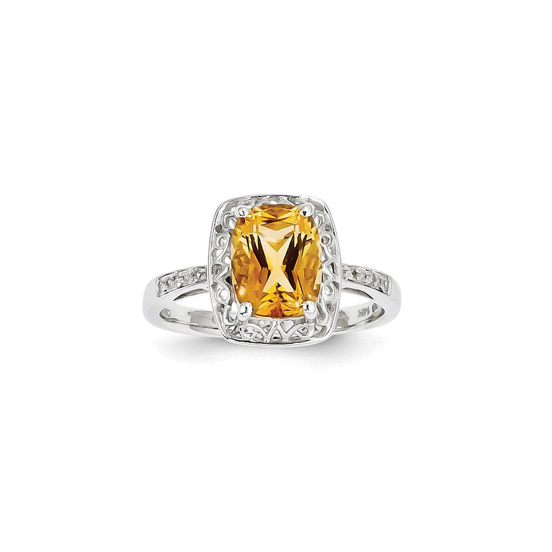 14K Weißgold Ring mit natürlichem Diamant und Citrin, oval