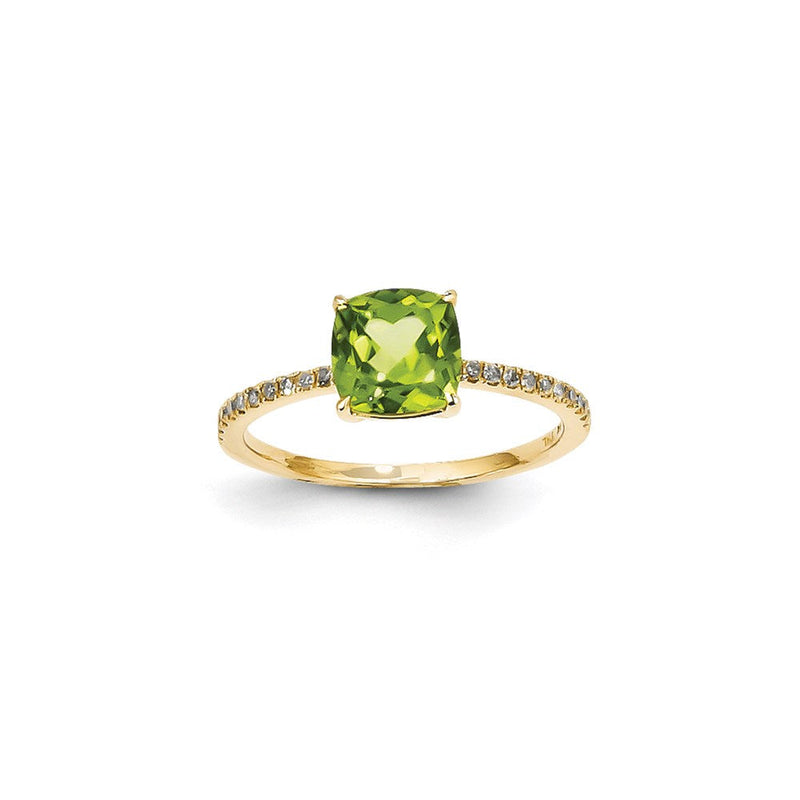14K Gelbgold Ring mit Diamanten und Peridot, quadratisch