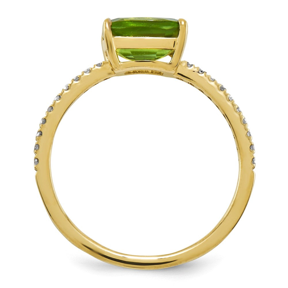 14K Gelbgold Echt Diamant und Peridot Quadratisch Ring