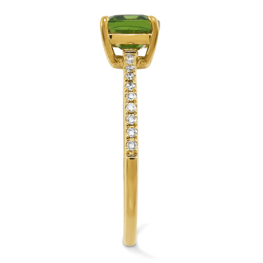 14K Gelbgold Echt Diamant und Peridot Quadratisch Ring