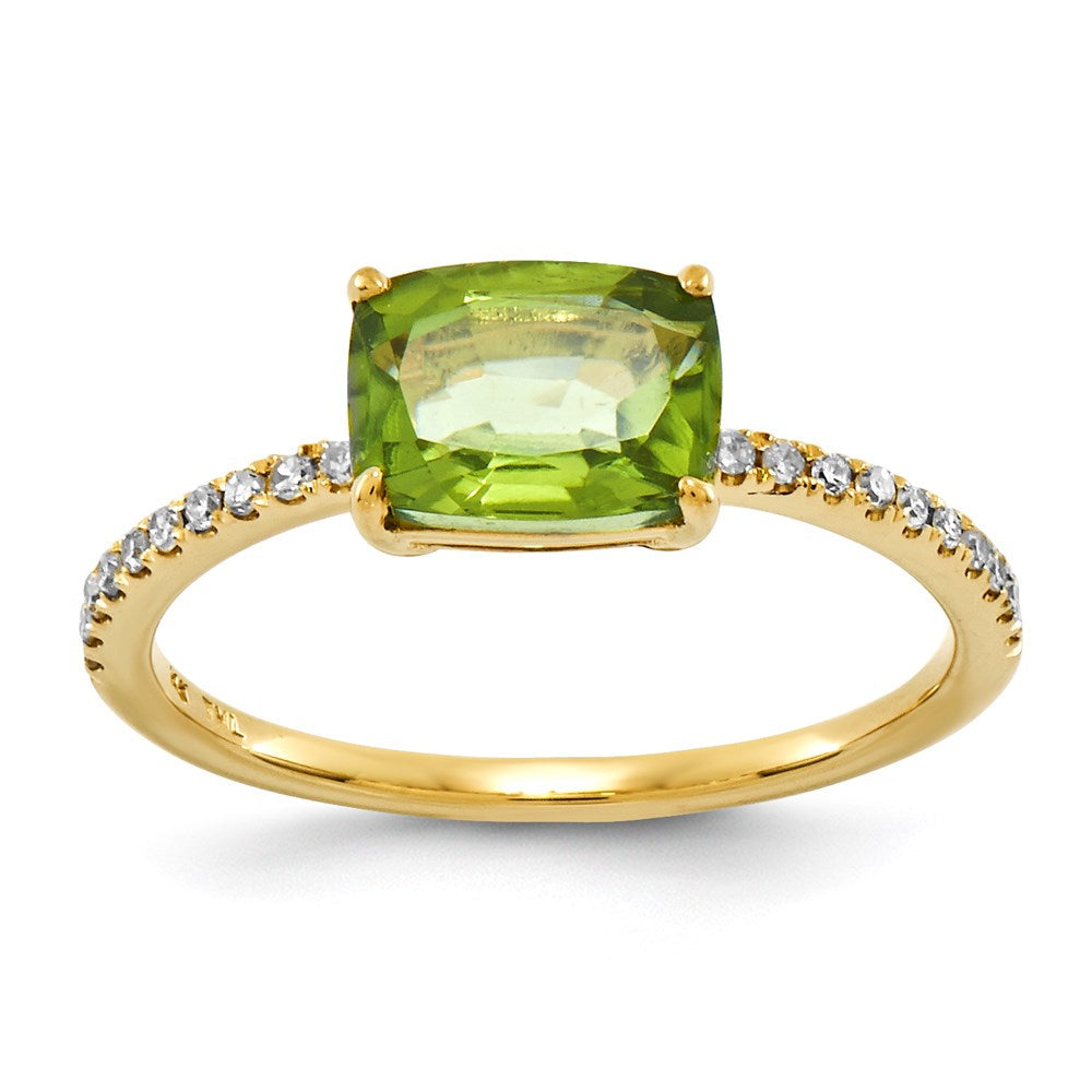 14K Gelbgold Echt Diamant und Peridot Quadratisch Ring