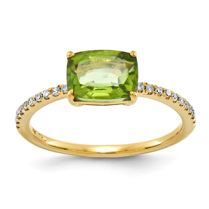 14K Gelbgold Echt Diamant und Peridot Quadratisch Ring