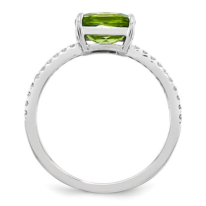 14K Weißgold Echt Diamant und Peridot Quadratisch Ring