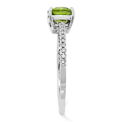 14K Weißgold Echt Diamant und Peridot Quadratisch Ring