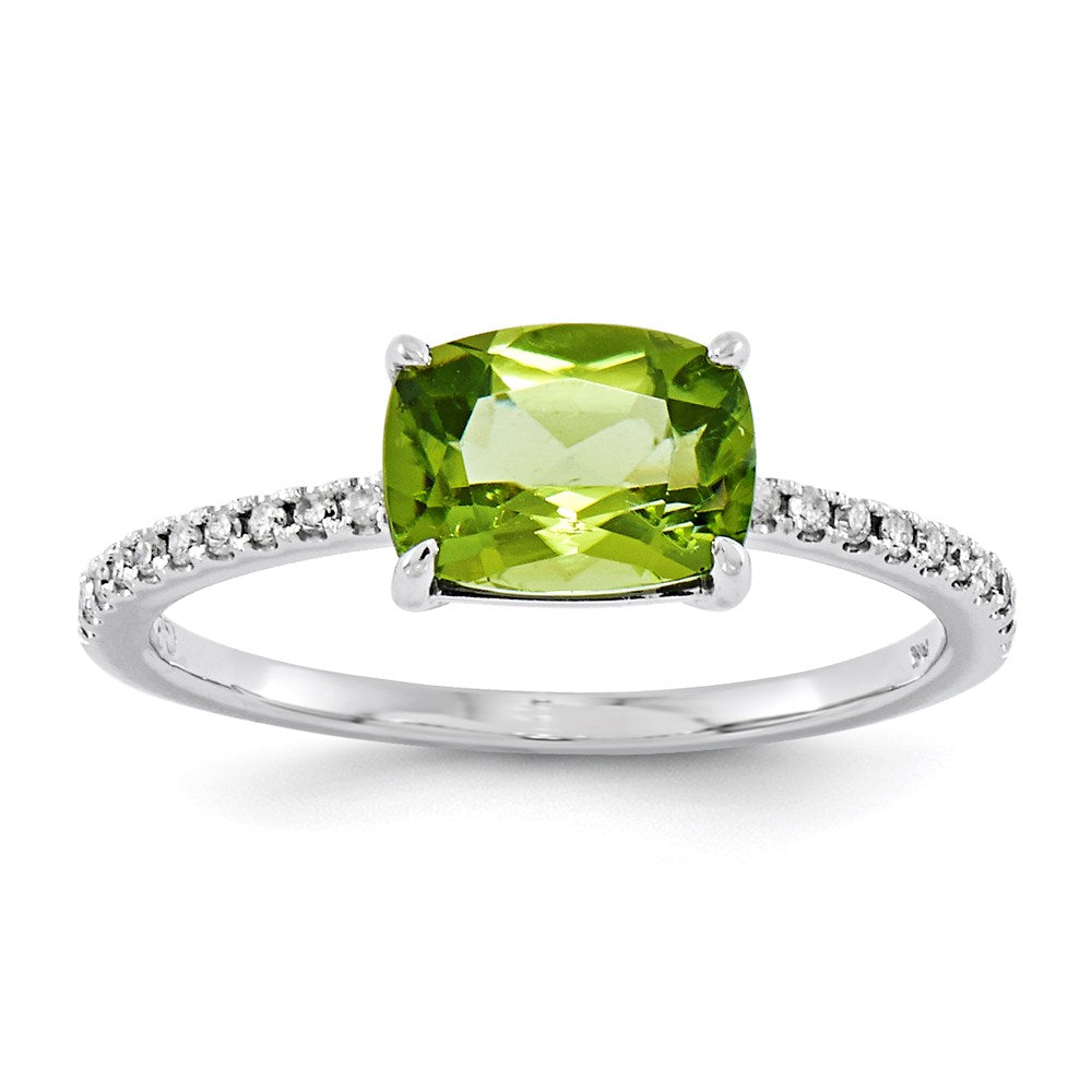 14K Weißgold Echt Diamant und Peridot Quadratisch Ring