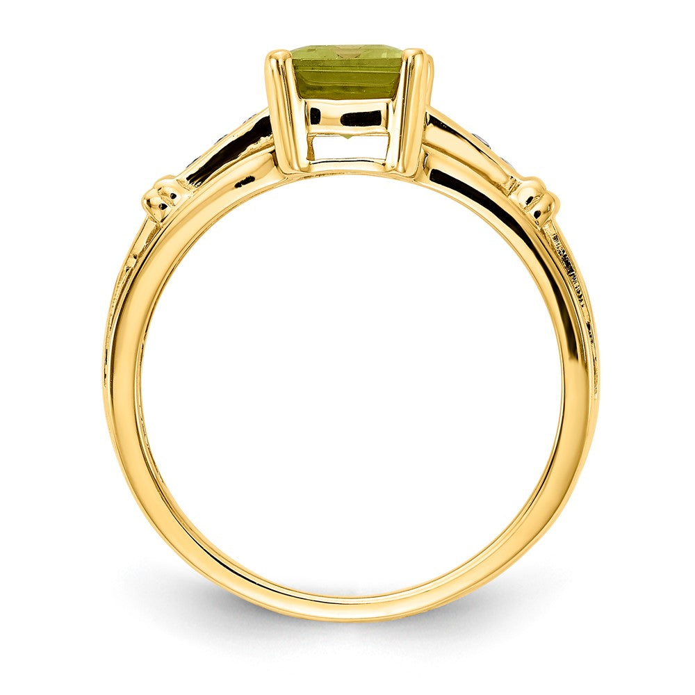 14K Gelbgold Ring mit quadratischem Peridot und Weißem Topas