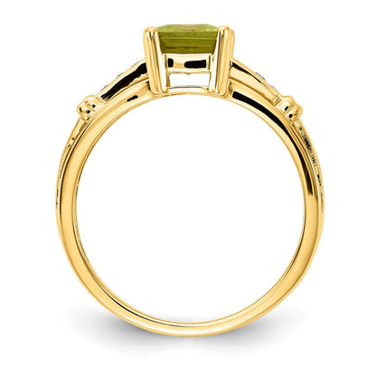14K Gelbgold Ring mit quadratischem Peridot und Weißem Topas