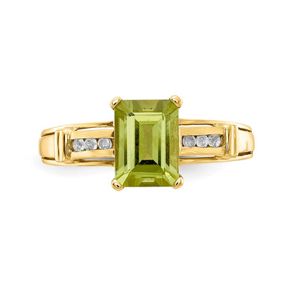 14K Gelbgold Ring mit quadratischem Peridot und Weißem Topas