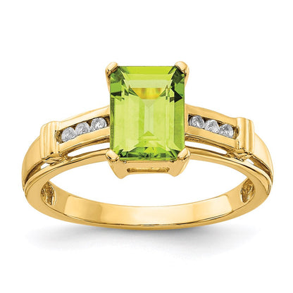 14K Gelbgold Ring mit quadratischem Peridot und Weißem Topas