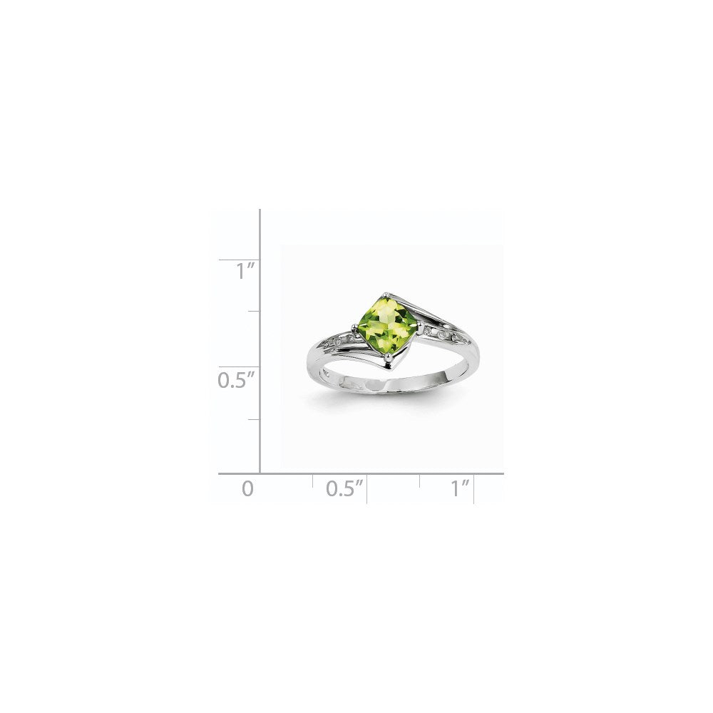 14K Weißgold Ring mit natürlichen Diamanten und Peridot, quadratisch