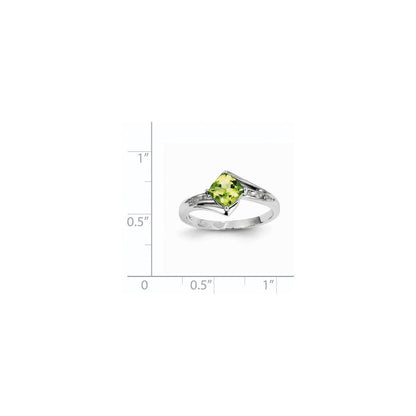 14K Weißgold Ring mit natürlichen Diamanten und Peridot, quadratisch