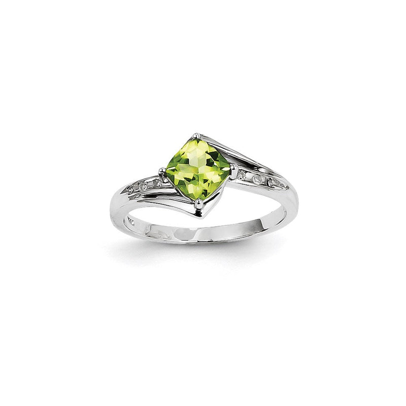 14K Weißgold Ring mit natürlichen Diamanten und Peridot, quadratisch
