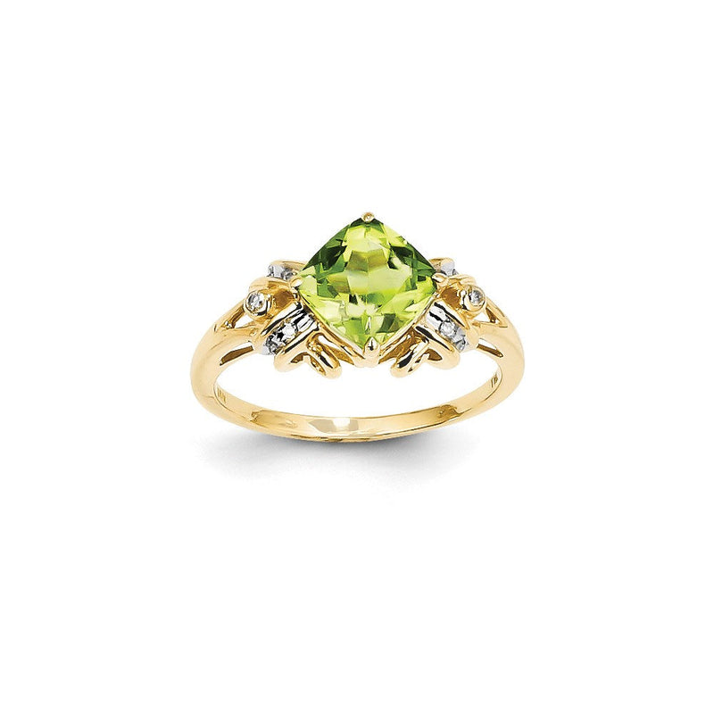14K Gelbgold Ring mit natürlichen Diamanten und Peridoten, quadratisch