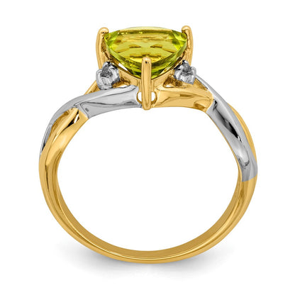 14K Gelbgold Ring mit Peridot und Weißem Topas im Trillion-Schliff