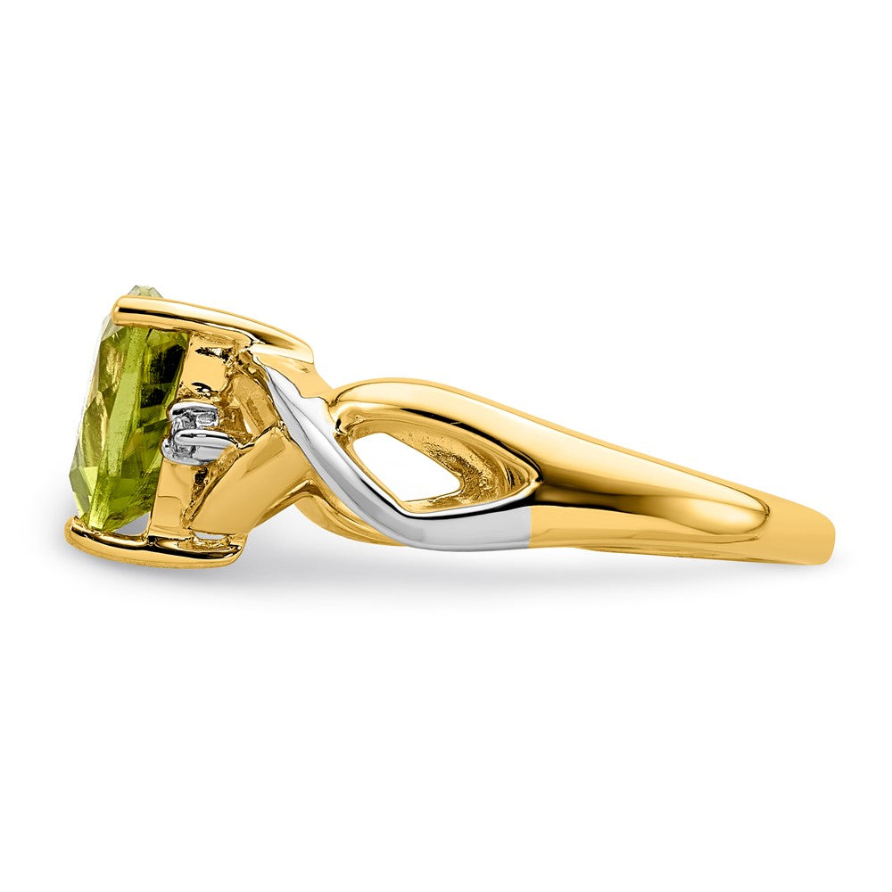 14K Gelbgold Ring mit Peridot und Weißem Topas im Trillion-Schliff