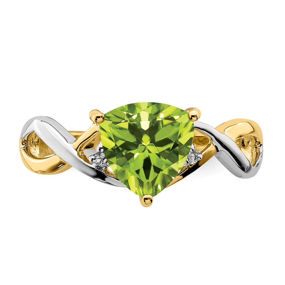 14K Gelbgold Ring mit Peridot und Weißem Topas im Trillion-Schliff