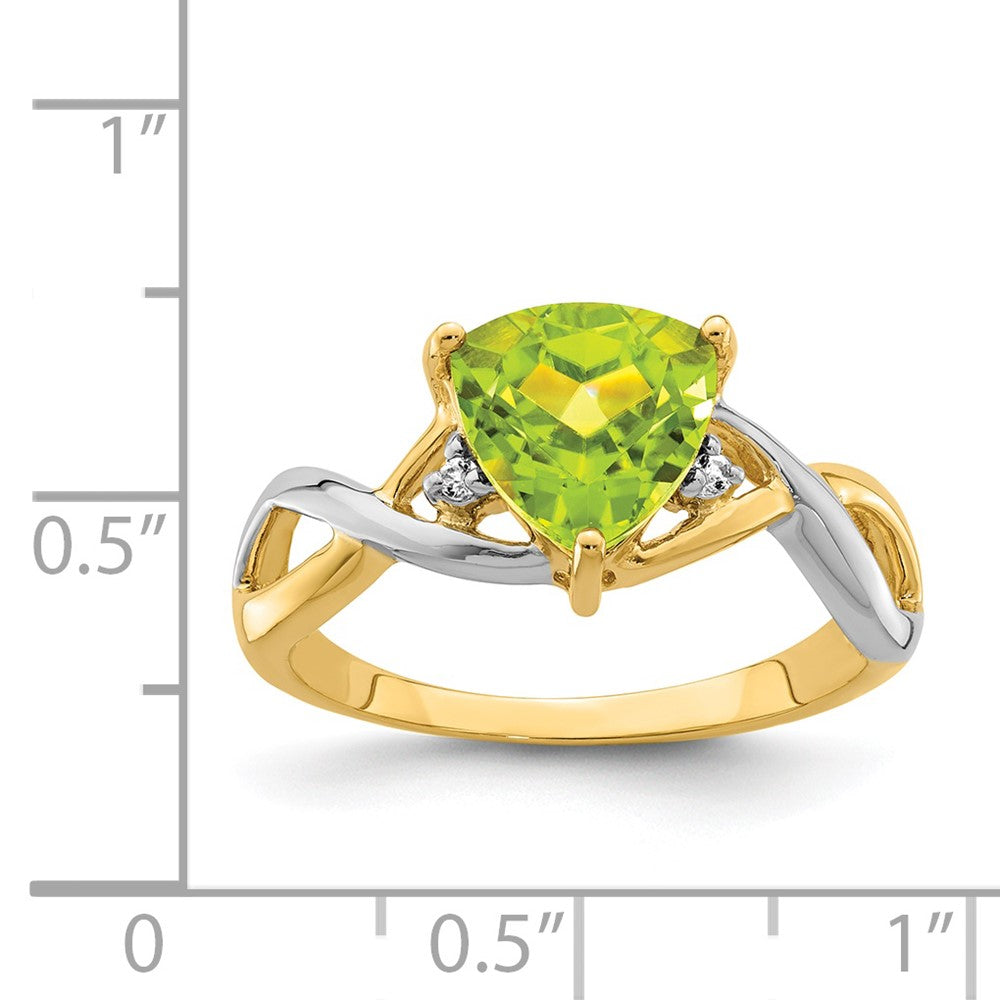 14K Gelbgold Ring mit Peridot und Weißem Topas im Trillion-Schliff