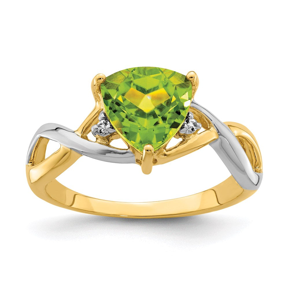 14K Gelbgold Ring mit Peridot und Weißem Topas im Trillion-Schliff