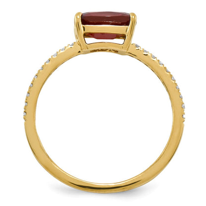 14K Gelbgold Echt Diamant und Granat Quadratisch Ring