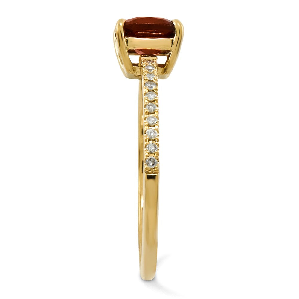 14K Gelbgold Echt Diamant und Granat Quadratisch Ring