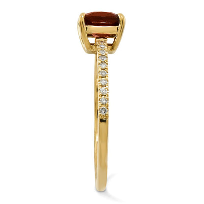14K Gelbgold Echt Diamant und Granat Quadratisch Ring