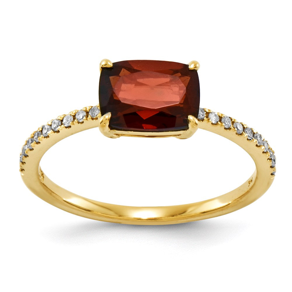 14K Gelbgold Echt Diamant und Granat Quadratisch Ring