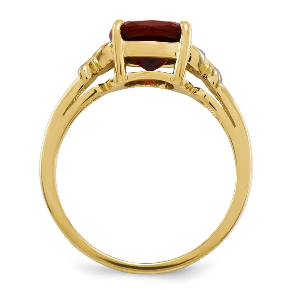 14K Gelbgold Echt Diamant und Granat Quadratisch Ring