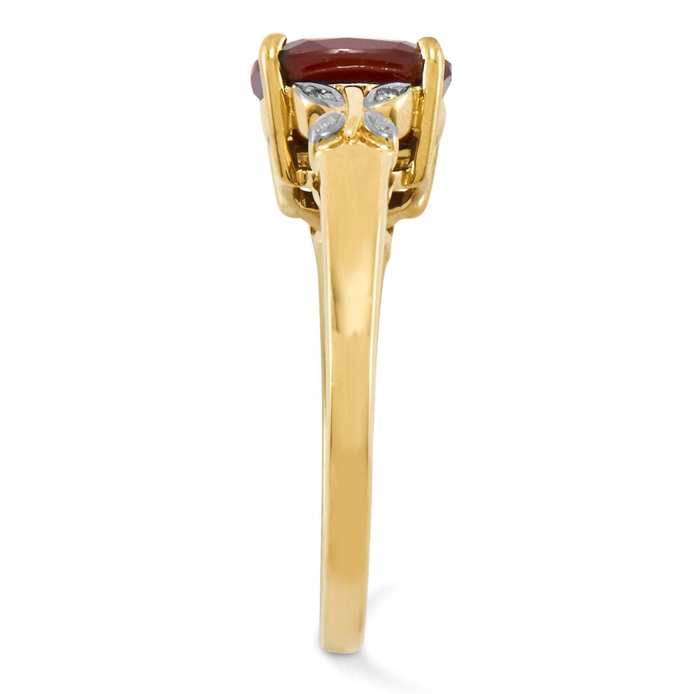 14K Gelbgold Echt Diamant und Granat Quadratisch Ring