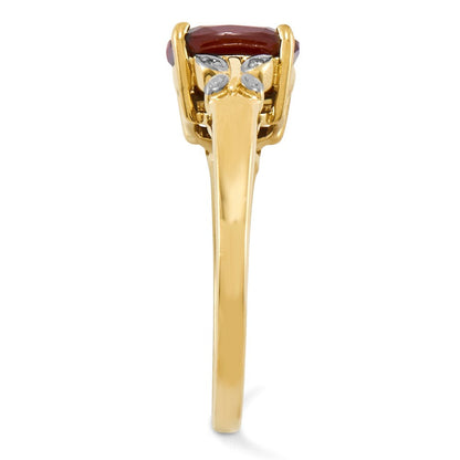 14K Gelbgold Echt Diamant und Granat Quadratisch Ring