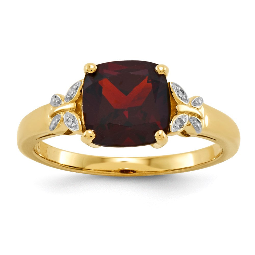 14K Gelbgold Echt Diamant und Granat Quadratisch Ring