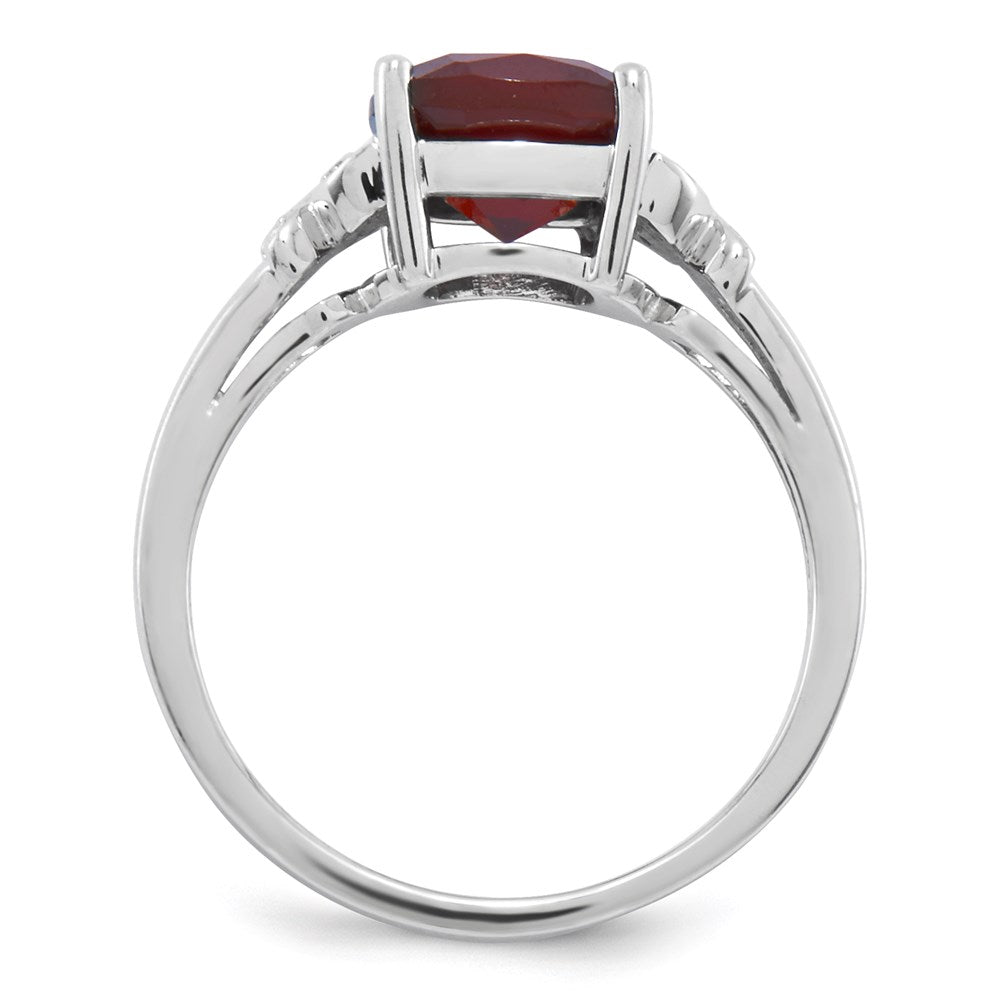 14K Weißgold Echt Diamant und Granat Quadratisch Ring