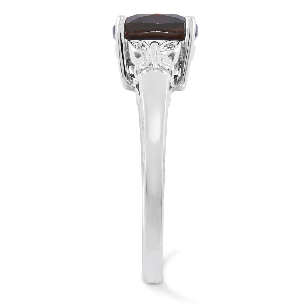 14K Weißgold Echt Diamant und Granat Quadratisch Ring